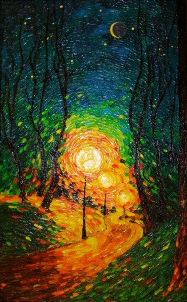 Картина под названием "Night park" - Victoria Raznatovskaya, Подлинное произведение искусства