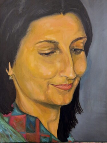 Painting titled "Helen-Portret" by Razvan-Constantin Calin, Original Artwork, Oil Mounted on Wood Stretcher frame