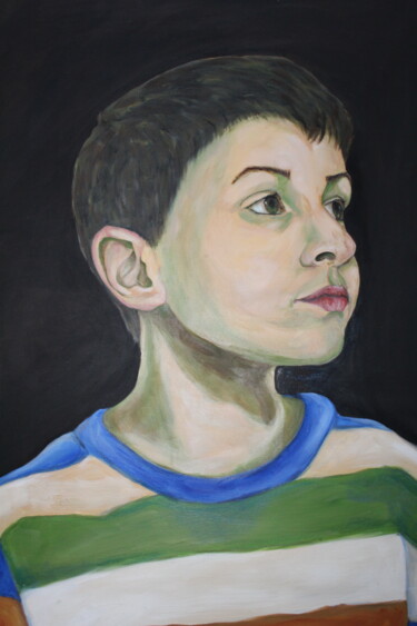 Painting titled "young boy portret" by Razvan-Constantin Calin, Original Artwork, Oil