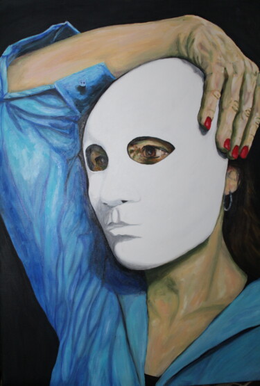 Peinture intitulée "white masc" par Razvan-Constantin Calin, Œuvre d'art originale, Huile