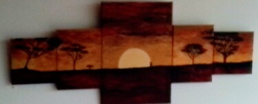 Peinture intitulée "Soleil d’Afrique" par Roberte Buirey, Œuvre d'art originale, Huile Monté sur Panneau de bois