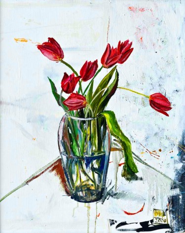 Peinture intitulée "Tulipani in bianco" par Raffaello Bongini (Ciocka), Œuvre d'art originale, Huile
