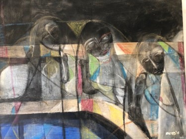 Painting titled "3 Amigas" by Rigoberto Reyes, Original Artwork, Acrylic Mounted on Wood Panel