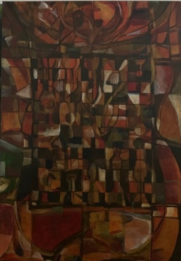 Painting titled "Partida de Ajedrez" by Rigoberto Reyes, Original Artwork, Acrylic Mounted on Wood Panel