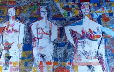 Painting titled "3 Mujeres" by Rigoberto Reyes, Original Artwork, Acrylic Mounted on Wood Stretcher frame