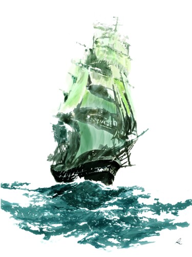 Цифровое искусство под названием "navire en mer" - Rc Digipainter436, Подлинное произведение искусства, Цифровая живопись