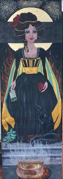 Painting titled "Noche San Juan (Ant…" by Rdt, Original Artwork, Oil Mounted on Wood Stretcher frame