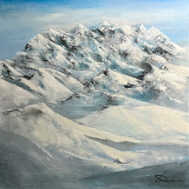 Painting titled "MONTAGNE PURE" by Richard Dubure, Original Artwork, Oil Mounted on Wood Stretcher frame