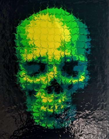 Painting titled "Skull Toxic" by Reba, Original Artwork, Acrylic Mounted on Wood Stretcher frame