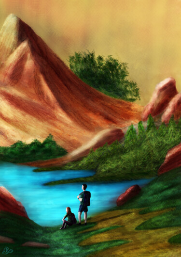 Digitale Kunst mit dem Titel "paisaje de montaña" von Rebeca Granda, Original-Kunstwerk, Digitale Malerei