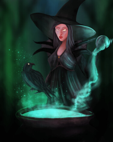 Arte digital titulada "bruja mágica" por Rebeca Granda, Obra de arte original, Pintura Digital