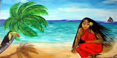 Malerei mit dem Titel "Vahiné beach" von Rebecca, Original-Kunstwerk