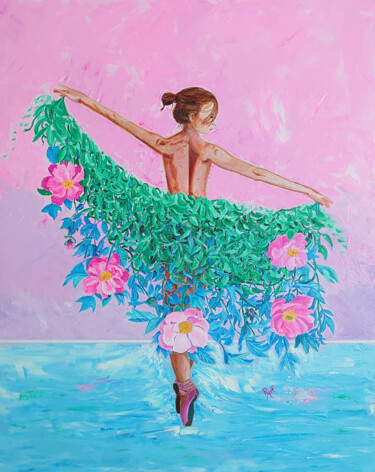 Painting titled "Dancing on Water" by Rebecca Allan (R.A.Holland Art), Original Artwork, Oil Mounted on Wood Stretcher frame