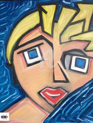 Painting titled "SWIMMING GIRL" by Rebecca Hirtes, Original Artwork, Oil