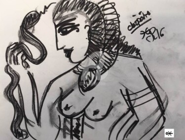 Drawing titled "CLEOPATRE" by Rebecca Hirtes, Original Artwork, Charcoal