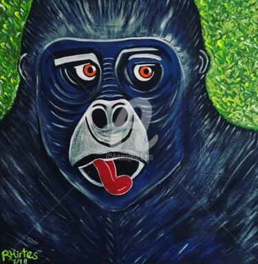 Painting titled "GORILLA DONT CARE" by Rebecca Hirtes, Original Artwork, Acrylic