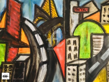 Drawing titled "URBAN LANDSCAPE" by Rebecca Hirtes, Original Artwork, Pastel