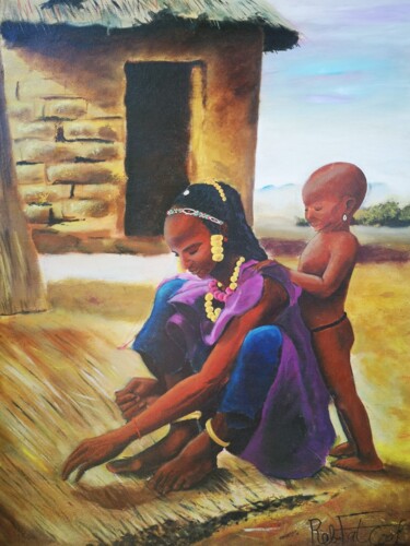 Malerei mit dem Titel "Contrainte" von Rebecca Kouassi, Original-Kunstwerk, Öl