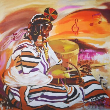 Peinture intitulée "Sonorité de fête" par Rebecca Kouassi, Œuvre d'art originale, Huile