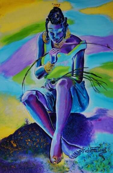 Painting titled "Méditation" by Rebecca Kouassi, Original Artwork, Oil
