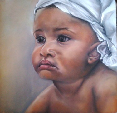 Painting titled "Pensive" by Rébecca Moineau, Original Artwork, Pastel