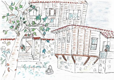 Drawing titled "Village" by Rebecca Behar, Original Artwork, Pastel