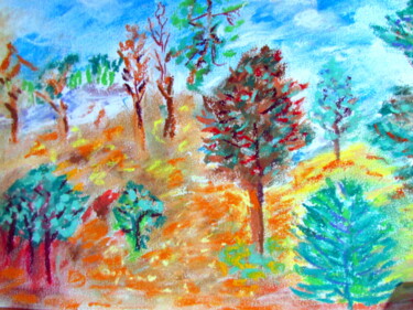 Desenho intitulada "Sous-bois" por Rebecca Behar, Obras de arte originais, Pastel