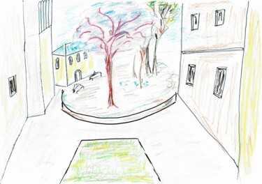 Dibujo titulada "Esquisse d'un lieu" por Rebecca Behar, Obra de arte original, Pastel