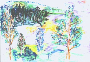 Zeichnungen mit dem Titel "Forêt canadienne" von Rebecca Behar, Original-Kunstwerk, Pastell