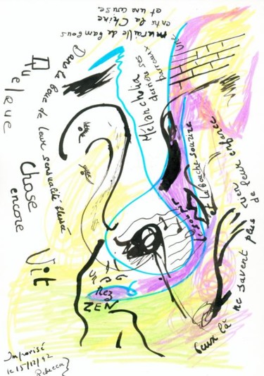 Drawing titled "Calligramme" by Rebecca Behar, Original Artwork