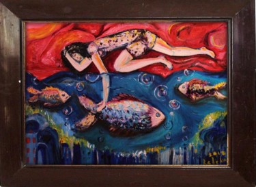 Картина под названием "Fishes under my bed" - Rebeka, Подлинное произведение искусства