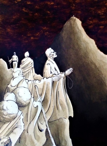 Les pèlerins (n°2) Dessin intitulée "Les pèlerins (n°2)" par Ânanda, Œuvre d'art originale, Encre