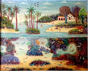Malerei mit dem Titel "Profundidades marin…" von R. Navarro, Original-Kunstwerk, Öl