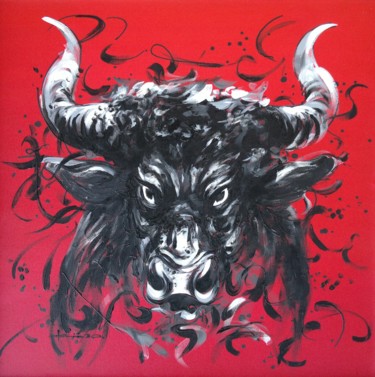 Painting titled "Bull" by Marian Jesień, Original Artwork, Acrylic