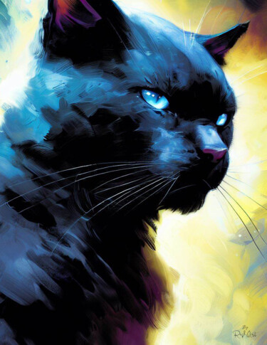 Arts numériques intitulée "The black cat ( le…" par Red Paper Art, Œuvre d'art originale, Peinture numérique