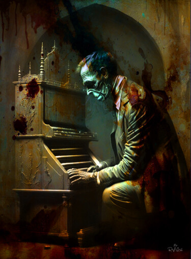 Arts numériques intitulée "Le joueur d'orgue" par Red Paper Art, Œuvre d'art originale, Peinture numérique