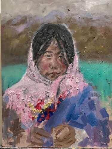 Pittura intitolato "Petite fille d’ici" da Reda Kanzaoui, Opera d'arte originale, Olio Montato su Pannello di legno
