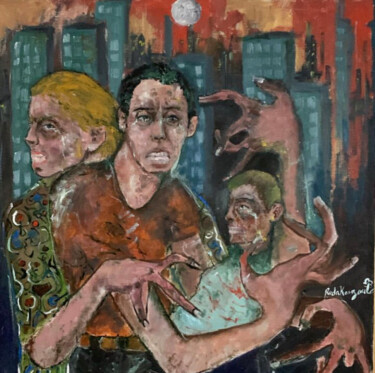 Pintura titulada "Citizens" por Reda Kanzaoui, Obra de arte original, Oleo Montado en Bastidor de camilla de madera