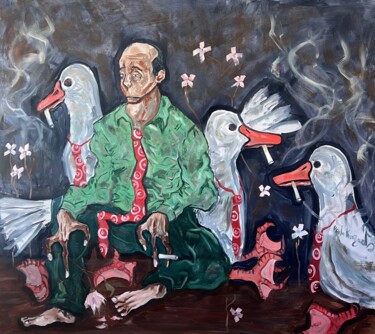 Peinture intitulée "Pause clope" par Reda Kanzaoui, Œuvre d'art originale, Huile