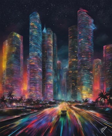 Arte digital titulada "MIAMI NIGHT #2" por Redanovitch, Obra de arte original, Pintura Digital