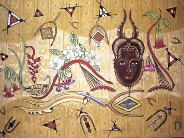 Peinture intitulée "Masque avec magnoli…" par Benidiri Redha, Œuvre d'art originale