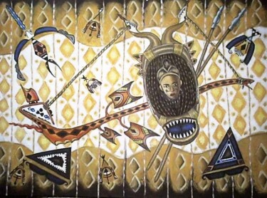 Peinture intitulée "Bouclier avec vipère" par Benidiri Redha, Œuvre d'art originale