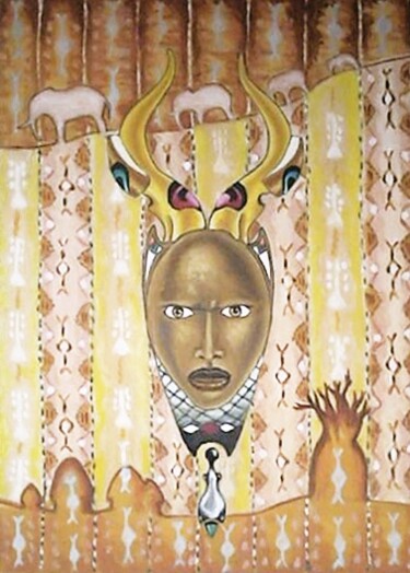 Peinture intitulée "Masque avec visage…" par Benidiri Redha, Œuvre d'art originale