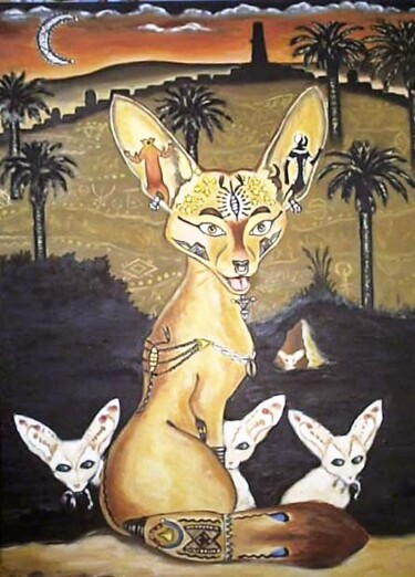 Peinture intitulée "Fennec avec ses pet…" par Benidiri Redha, Œuvre d'art originale