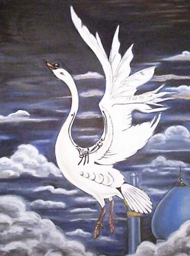 Peinture intitulée "Le cygne d'Ispahan" par Benidiri Redha, Œuvre d'art originale