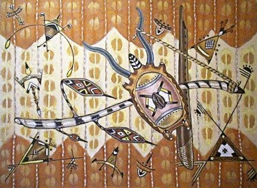 Peinture intitulée "Bouclier avec porce…" par Benidiri Redha, Œuvre d'art originale