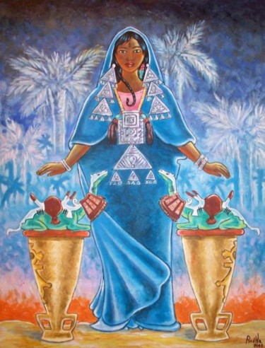 Peinture intitulée "La femme bleue" par Benidiri Redha, Œuvre d'art originale