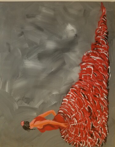 Painting titled "Flamenco" by Redha Hattab, Original Artwork, Acrylic Mounted on Wood Stretcher frame