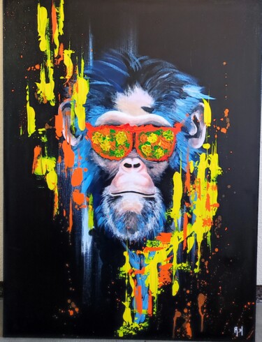 Ζωγραφική με τίτλο "Monkey pop art" από Redha Hattab, Αυθεντικά έργα τέχνης, Ακρυλικό Τοποθετήθηκε στο Ξύλινο πάνελ