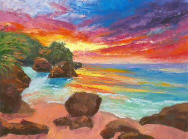 Pittura intitolato "Sunset" da Katerina Zhuchenko (RedHeadKat), Opera d'arte originale, Olio